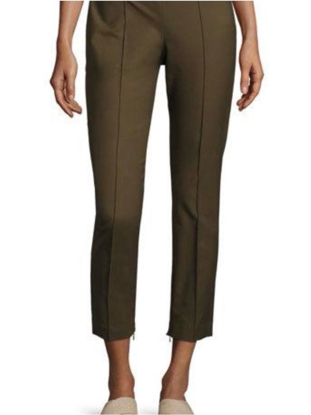 Theory Olive Green Cropped Center-Seam Trousers